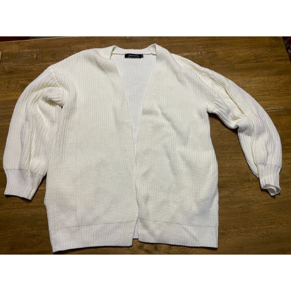 Mirol Sweater, Women's Size Medium, White, Open Cardigan, Long Sleeve, Knit